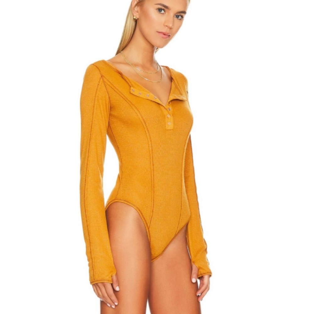 Free People Sloane Bodysuit Long Sleeve Henley Top